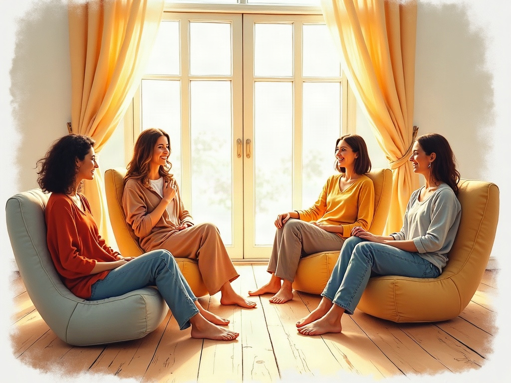 Women gathered in a circle during a live healing workshop for women, bathed in warm candlelight and afternoon sunlight in a serene indoor space — a live spiritual healing workshop for women in action